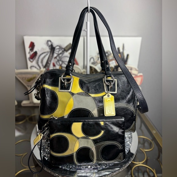 Coach 2011 Inlaid C Patent Leather Suede Patchwork Tote bag W/ matching wristlet - Picture 1 of 14